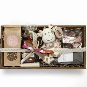 Losse Geboorte thee, 100 gram Geboorte koffie snelfilter gemalen, Knapperige kletskopkoekjes, 150 gram diverse geboorte chocolade, Zakje pepermuntkussens